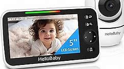 HelloBaby Upgrade Monitor, 5''Sreen with 30-Hour Battery, Pan-Tilt-Zoom Video Baby Monitor with Camera and Audio, Night Vision, VOX, 2-Way Talk, 8 Lullabies and 1000ft Range No WiFi, Ideal Gifts