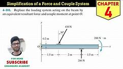 4-101 Equivalent Force Couple System Chapter 4 (Hibbeler Statics 14th Ed) Engineers Academy