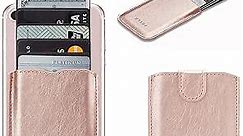 Phone Card Holder RFID Sleeve, Pu Leather Back Phone Wallet Stick-On Pull 5 Card Holder Universally Pocket Covers Credit Cash for iPhone/Android/All Smartphones(Rosegold)