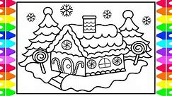 CHRISTMAS COLORING! How to Draw and Color a Gingerbread House! Kids Gingerbread House Coloring Page