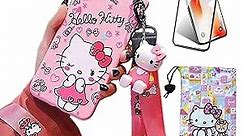 Ealievor Compatible with iPhone Xs Max Case with Screen Protector, Cartoon Cute Funny Kawaii Cat Kitty Animal Character Phone Case Silicone Lanyard 3D Cover Case for Kids Girls and Womens