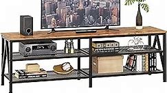 Furologee TV Stand for 65 70 inch TV, Long 63" TV Media Console Table, Industrial Entertainment Center with 3-Tier Storage Shelves for Living Room, Bedroom, Rustic Brown