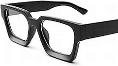 COASION Thick Frame Blue Light Glasses for Women Men Square Non Prescription Computer Eyeglasses (Black)