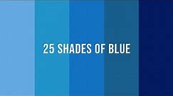 25 different shades of blue colour and their names.