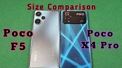 Poco F5 versus Poco X4 Pro phone size comparison