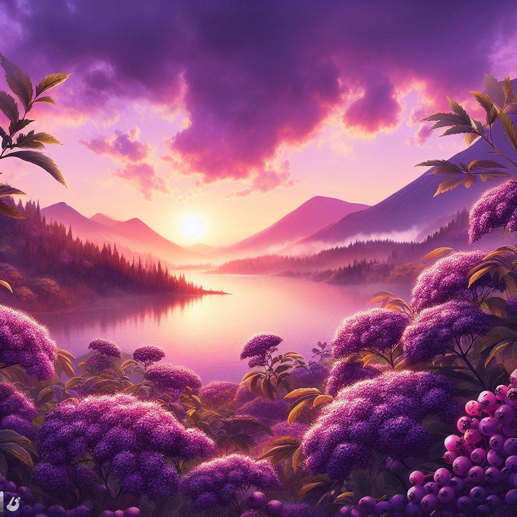 BingAI - Elderberry Sunset: A Digital Art Landscape