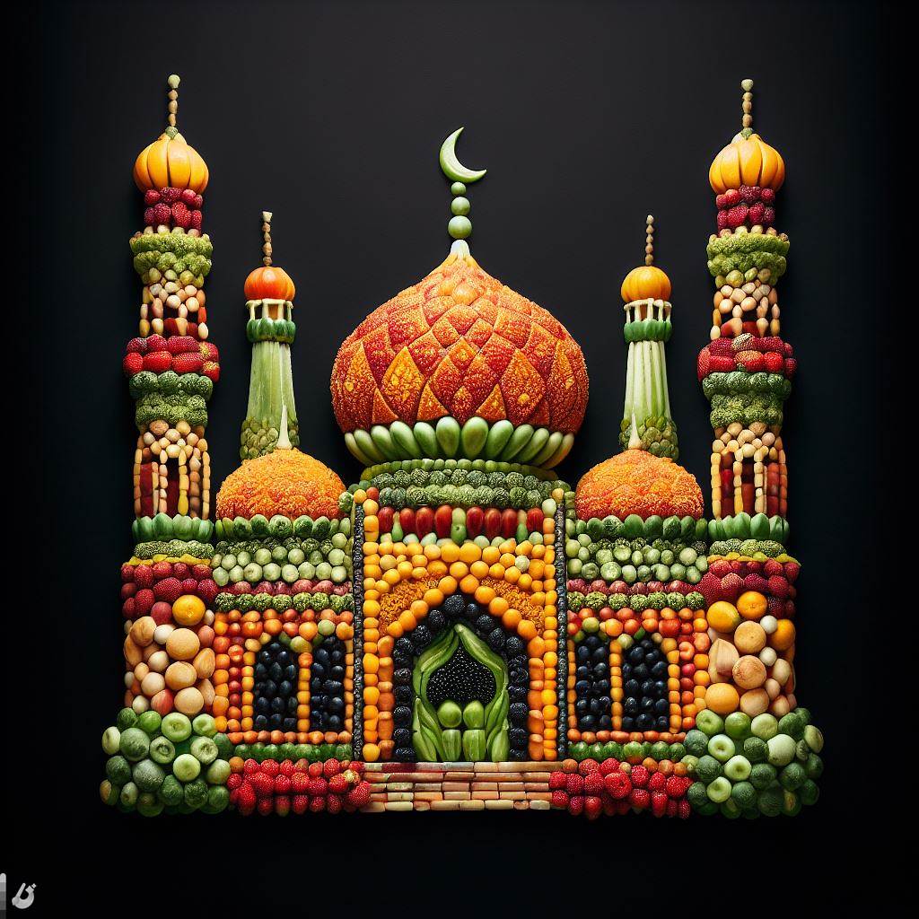 BingAI - Fruit and Vegetable Mosque: A Creative Food Art Masterpiece