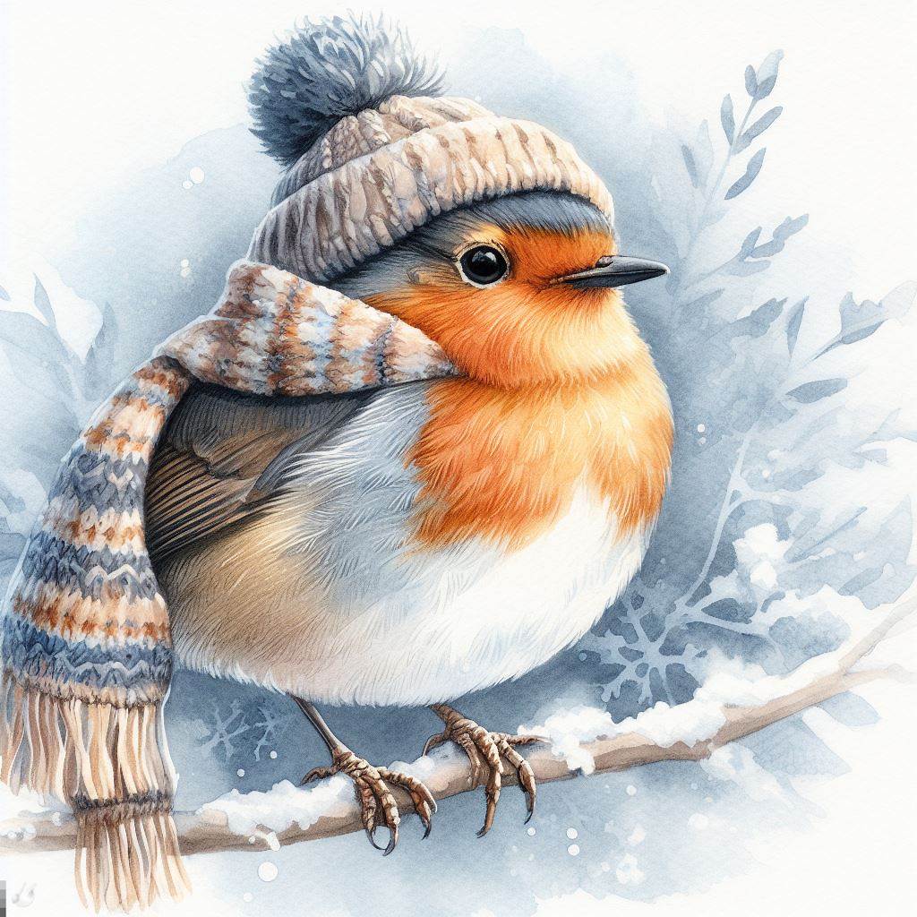 BingAI - Winter Robin in Watercolor