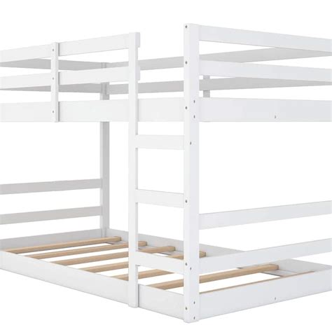 white solid pine twin  twin bunk bed  ladder  full length