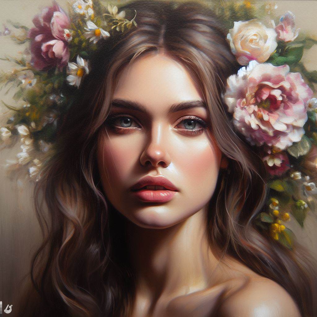 BingAI - Flower Goddess: A Realistic Oil Portrait