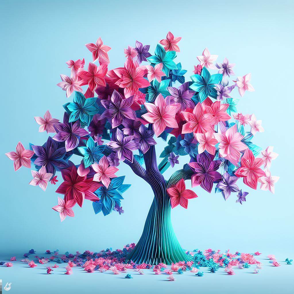 BingAI - Origami Cherry Blossom Tree: A Digital Art Masterpiece