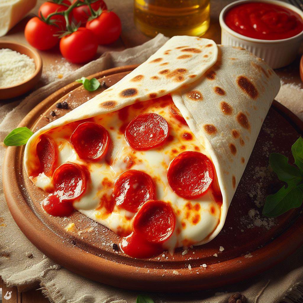 BingAI - Discover the secret to making the viral pizza tortilla wrap! A classic cheese and pepperoni pizza tortilla wrap with marinara sauce and mozzarella cheese