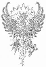Coloring Phoenix Pages Adult Mandala Cannabis Adults Printable Tattoo Coloriage Mandalas Hemp Firebird Bird Colorier Colouring Color Flower Sheets Book sketch template