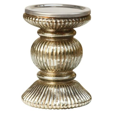 Handmade Pillar Candle Holder In Silver Ribbed Glass