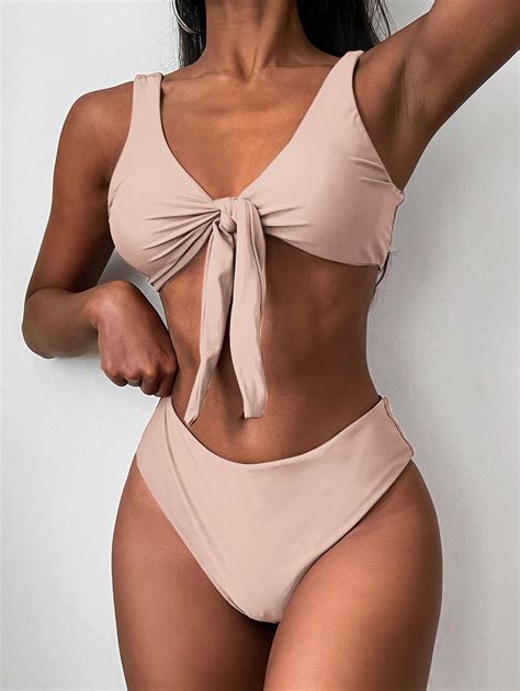 [60 off] 2021 zaful tie front padded bikini set in pink zaful
