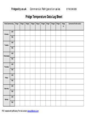 refrigerator temperature log sheet sheet