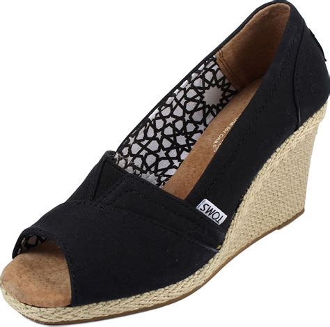toms womens fall wedges shoes  black canvas