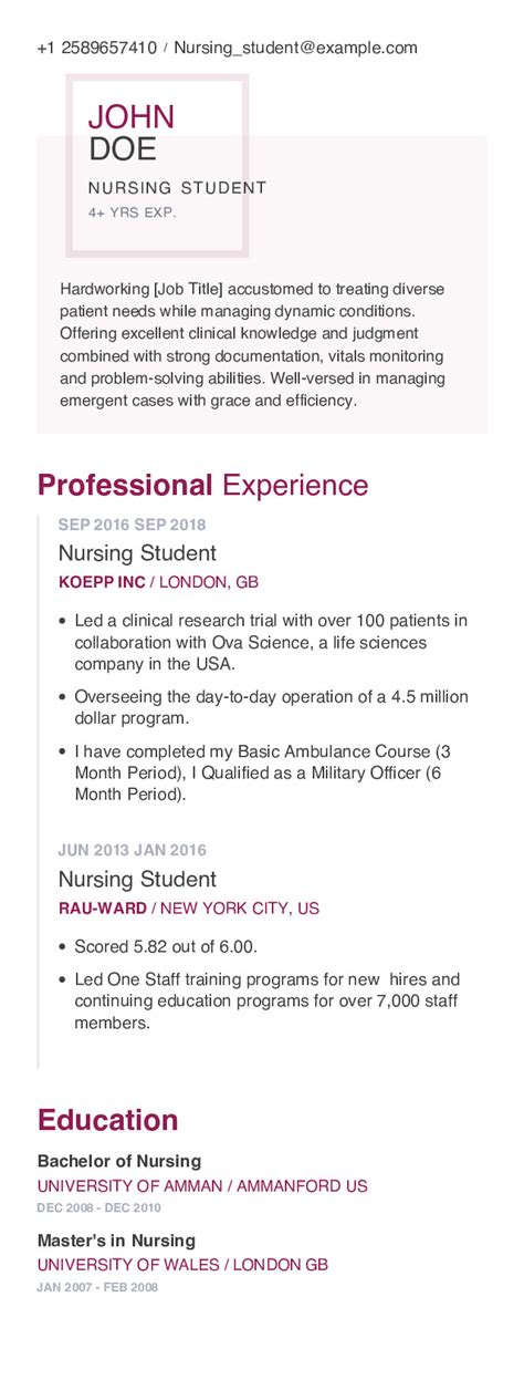 nursing student resume   content sample craftmycv