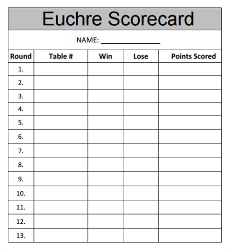 sample euchre score card templates  ms word