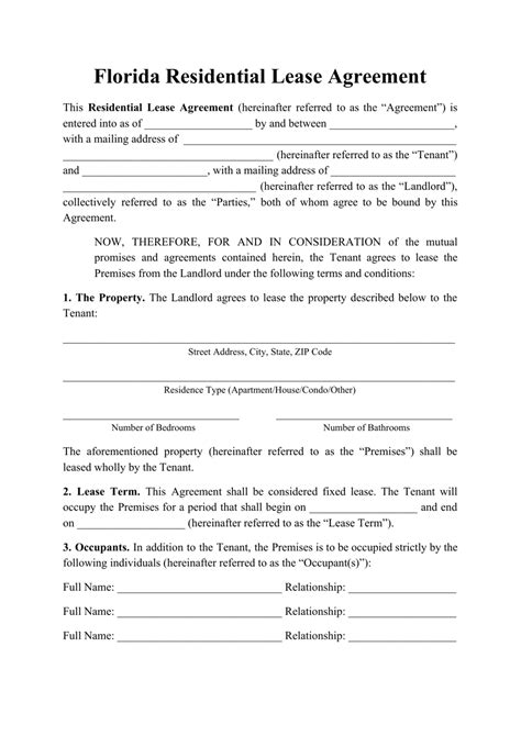 florida residential lease agreement template fill  sign