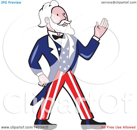 Clipart Of A Retro Cartoon Uncle Sam Walking And Waving