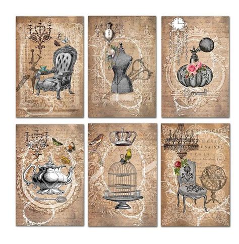 instant  wall art card vintage sepia antique chairs dressform