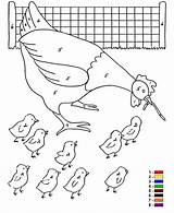 Nummer Boerderij Nombor Hen Ikut Mewarna Warna Ausmalbilder Ayam Fun Chicks Nummern Kleuren Worm Belajar sketch template