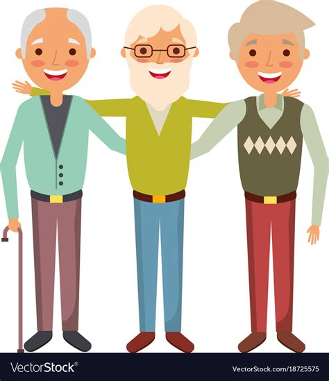 Group Three Old Men Embraced Happy People Vector Image