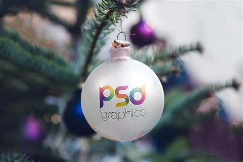 christmas tree ball ornaments mockup psd graphics