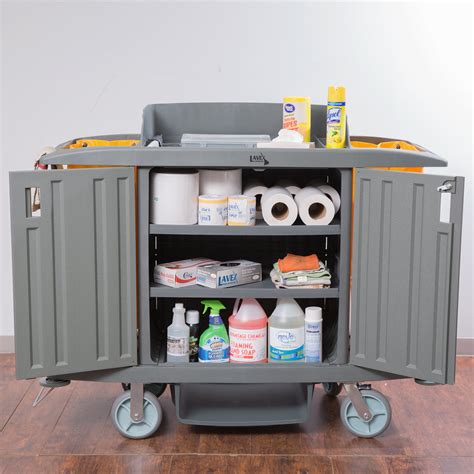 Locking Storage Cart W Wheels Lavex 3 Shelf Housekeeping Cart