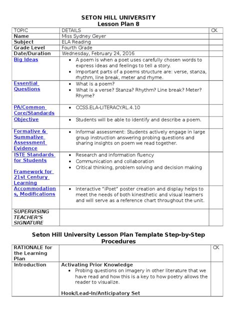 student teaching placement  lesson plan  poetry lesson plan