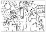 Coloring Family Vacation Pages Summer Colouring Kids sketch template