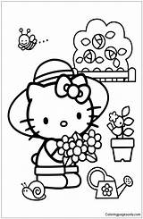 Kitty Hello Pages Coloring Flowers Color Colouring Drawing Picking Castle Gardening Cliparts Sand Sheets Kids Mickey Choose Board sketch template