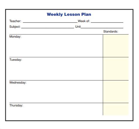 weekly lesson plan template  printable schedule template