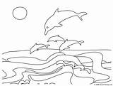 Coloring Pages Beach Dolphins Easy Dolphin Sunset Version Open Small Click Large sketch template