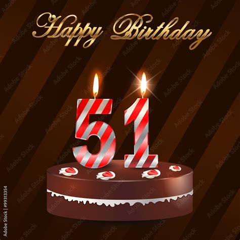 51 year happy birthday card with cake and candles 51st birthday