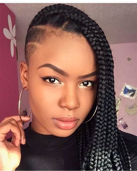black hair styled in braids with shaved barber cut side box braids