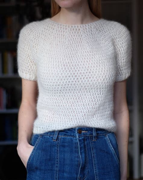 mohair crochet top pattern cropped short sleeved  neck etsy