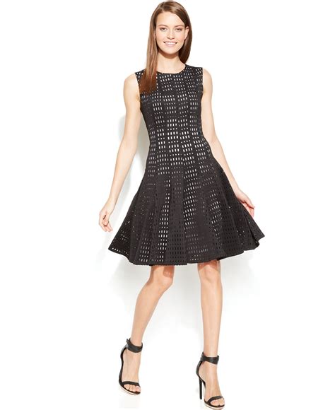 Calvin Klein Sleeveless Laser Cutout A Line Dress Dresses Women