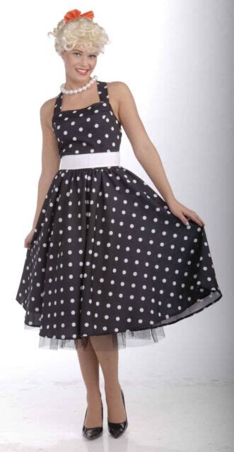 50 S Cutie Costume Black And White Polka Dot Dress Sock Hop Adult Size M