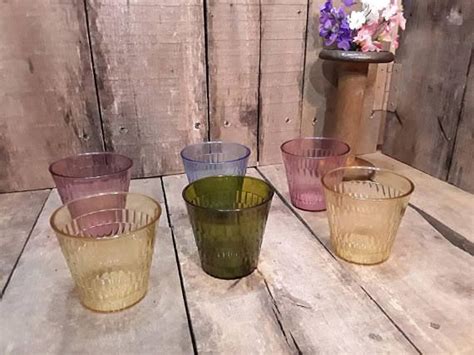 vintage plastic tumblers 6 mixed colored oatmeal glasses