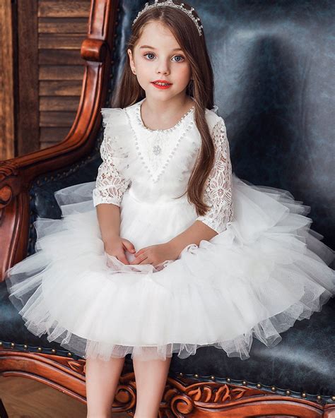 girls lace sleeve layered wedding tulle dress girls formal dresses