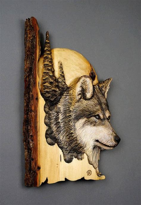 wolf  moon  pines handcarved  wood  etsy holzschnitzkunst holzschnitzmuster