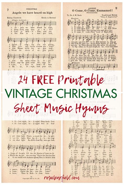printable vintage christmas sheet  hymns rose clearfield