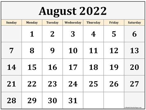 august  calendar printable