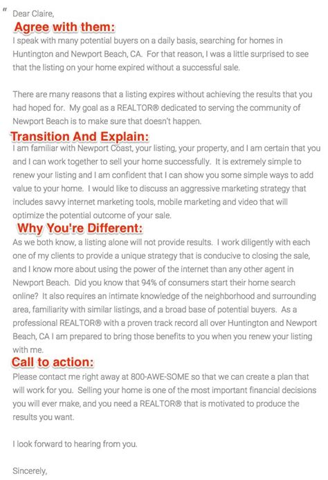 examples  expired listing letters  real estate agents