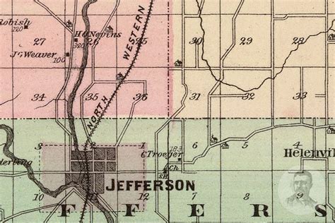 Vintage Jefferson County Wi Map 1878 Old Wisconsin Map Etsy