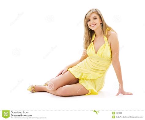lovely girl in yellow dress stock image image of girl looking 9327083