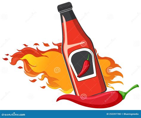 Chili Sauce Bottle In Cartoon Style Stock Vector Illustration Of