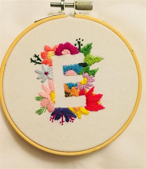 initial embroidered initial  flowers personalised etsy embroidered initials